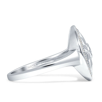 Floral Round Sunflower Compass Ring Halo Cubic Zirconia 925 Sterling Silver Wholesale